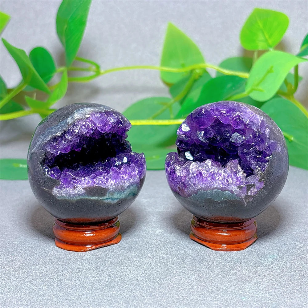 Open Face Amethyst Cluster Sphere Crystal Natural Quartz Stone Home Decoration Minerals Gifts Energy Healing +Stand  Crystals