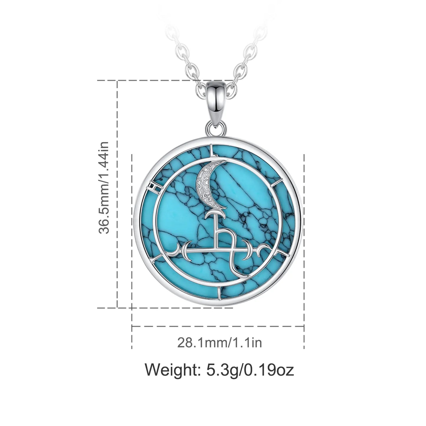 Eudora 925 Sterling Silver Lilith Moon Necklace for Women Man Turquoise Demon Lilith Sigil Amulet Pendant Personality Jewelry