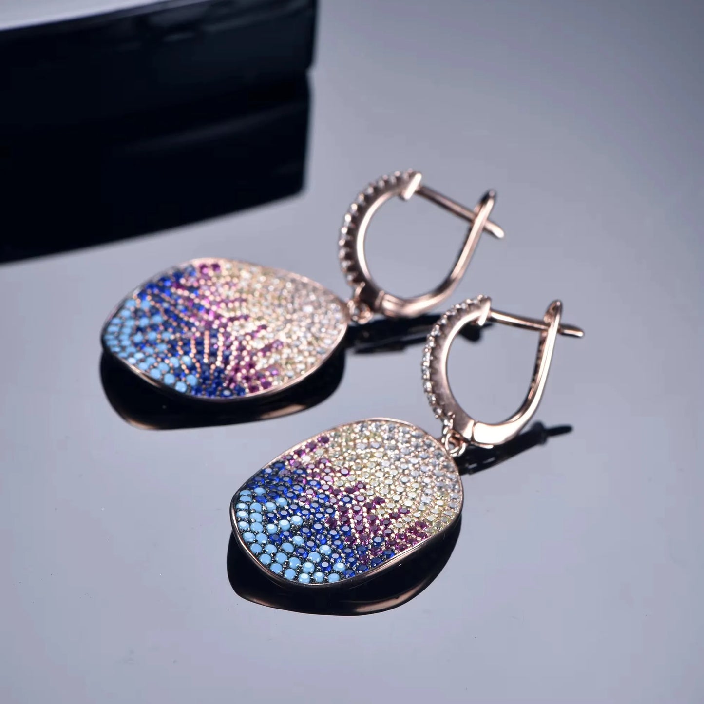 KOSE 925 Sterling Silver Rainbow Sparkle CZ Diamond Turquoise Amethyst Earrings Women's Luxury Wholesale Fine Jewelry Earrings