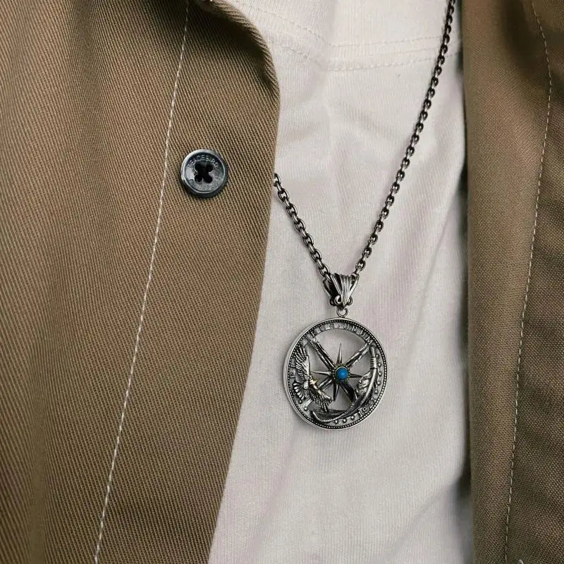 S925 Sterling Silver Charms Pendants for Men Women Retro Emboss Six-Pointed Star Flying Eagle Feather Fashion Jewelry Wholesale