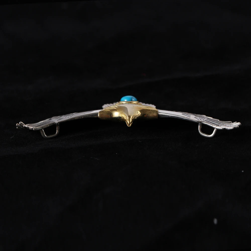 S925 Sterling Silver Jewelry Thai Silver Handmade Turquoise Gold Head Eagle Fashion Pendant For Men GOP002