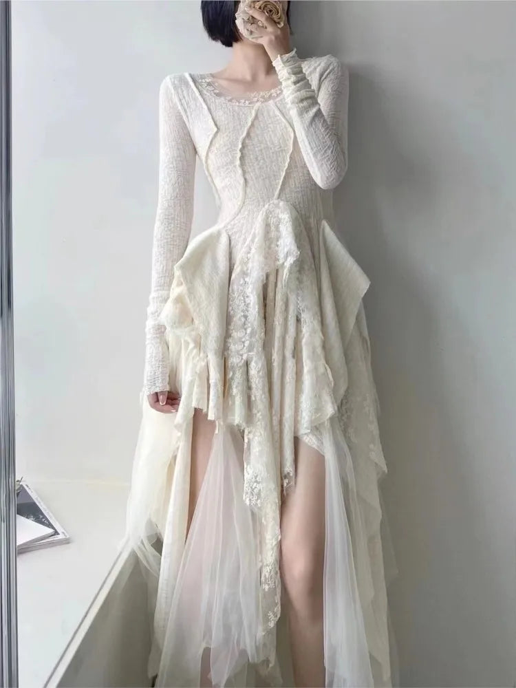 French Vintage Elegant Lace Dress Women
