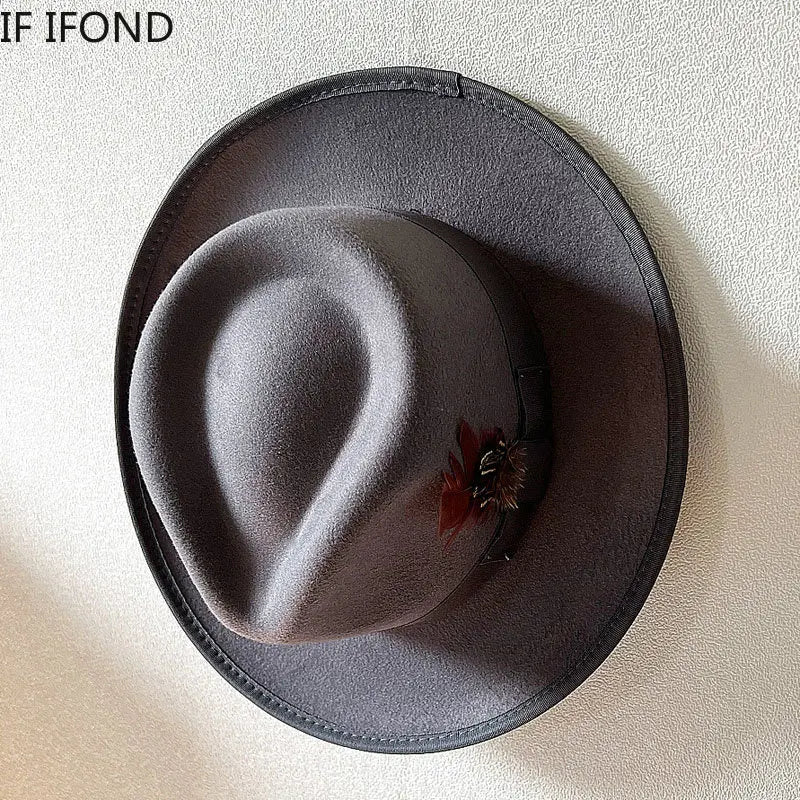 Handmade Feathers Felt Fedora Hat Vintage Men
