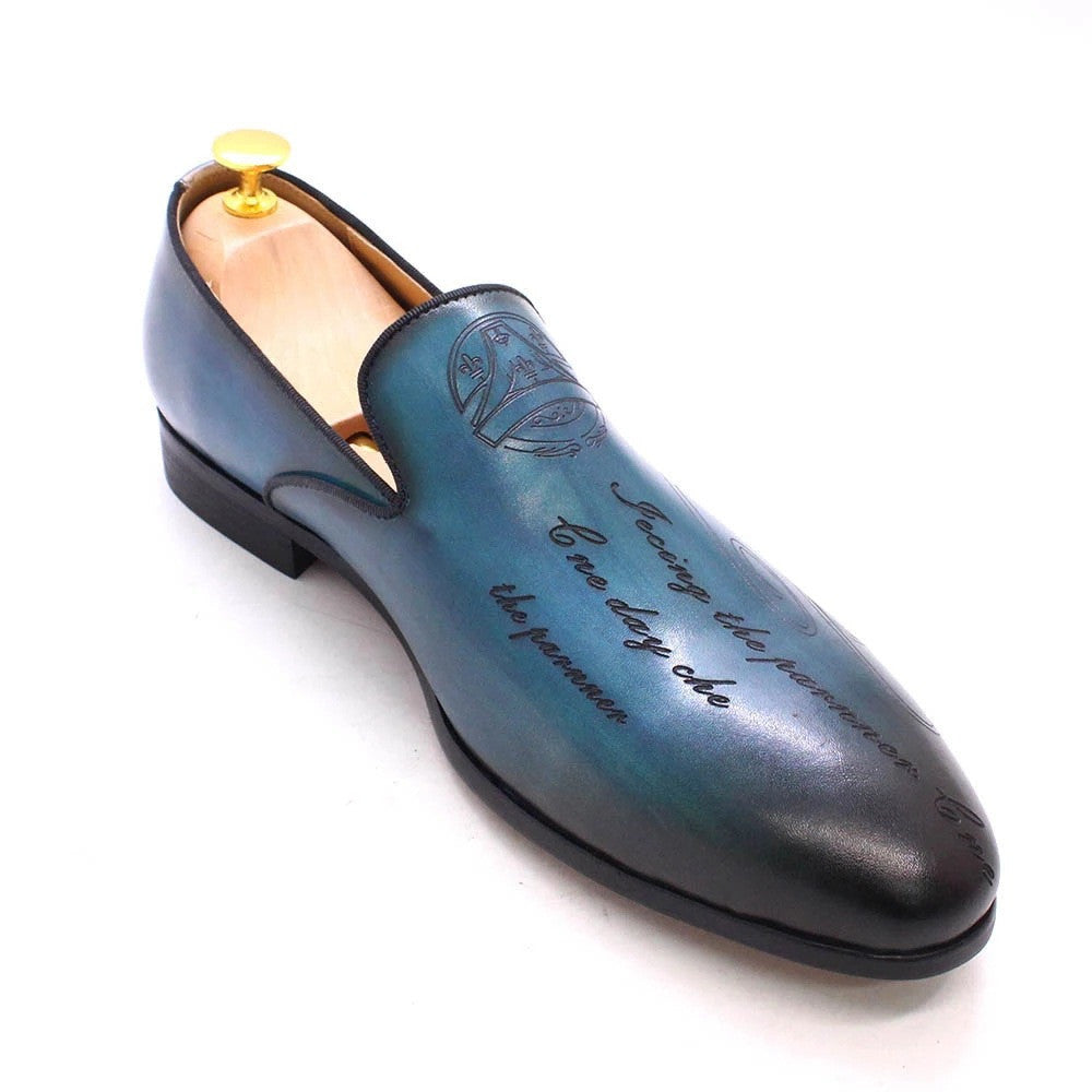 Italian Style Hand-painted Letters Men's Leather Dress Shoes Casual Shoes