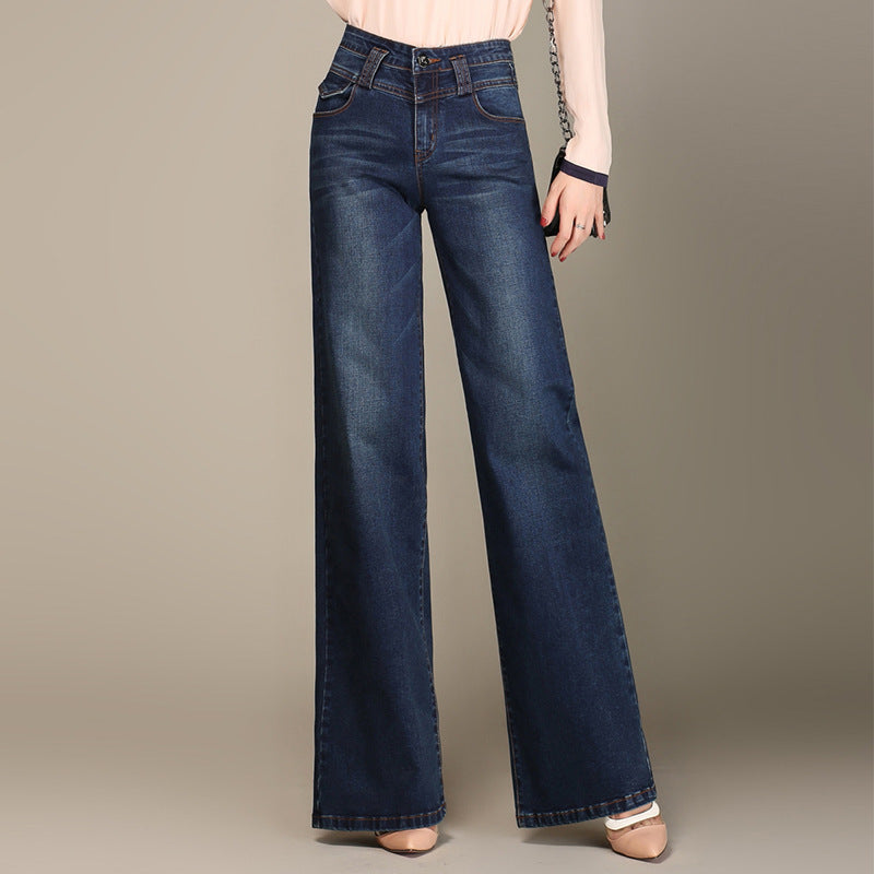 Spring And Autumn Women's Denim Straight Wide-leg Casual Pants