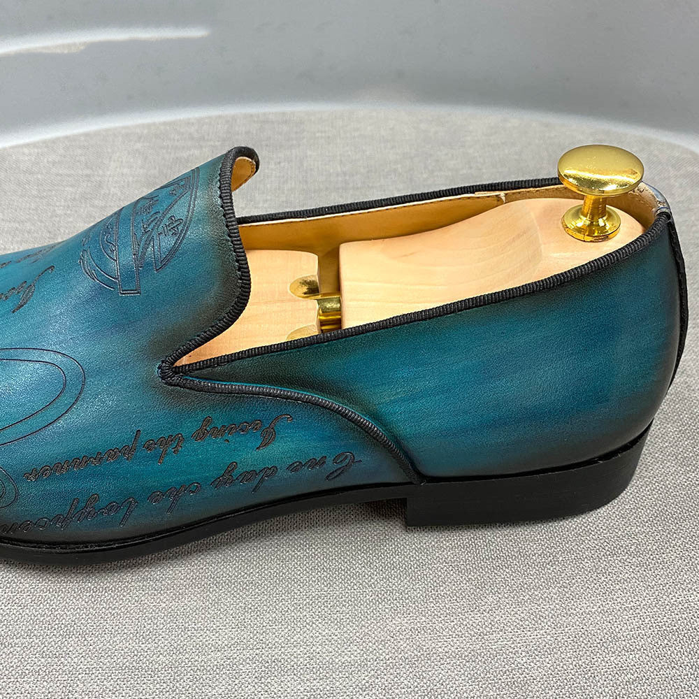 Italian Style Hand-painted Letters Men's Leather Dress Shoes Casual Shoes