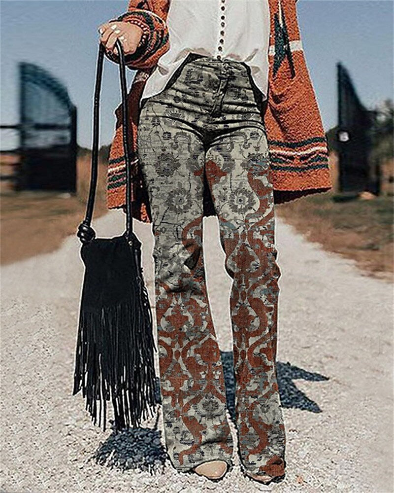 Women's Pants 3D Printed Wide-leg Pants Loose Casual