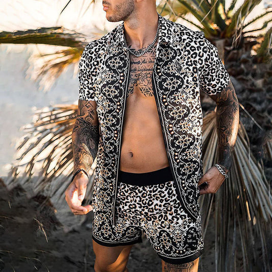 Men's Leopard Print Fashion Short Sleeve Shirt Beach