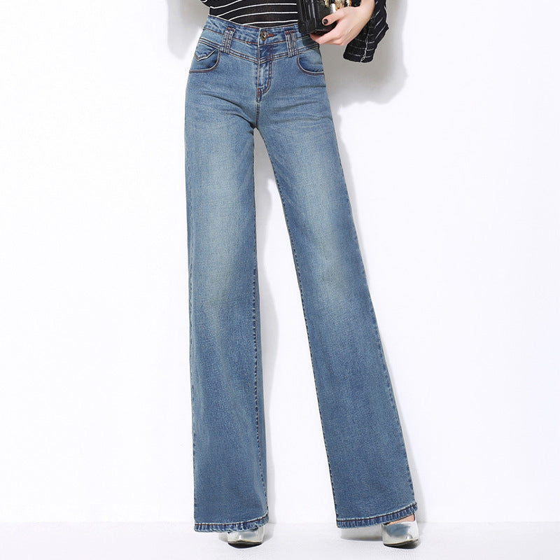 Spring And Autumn Women's Denim Straight Wide-leg Casual Pants