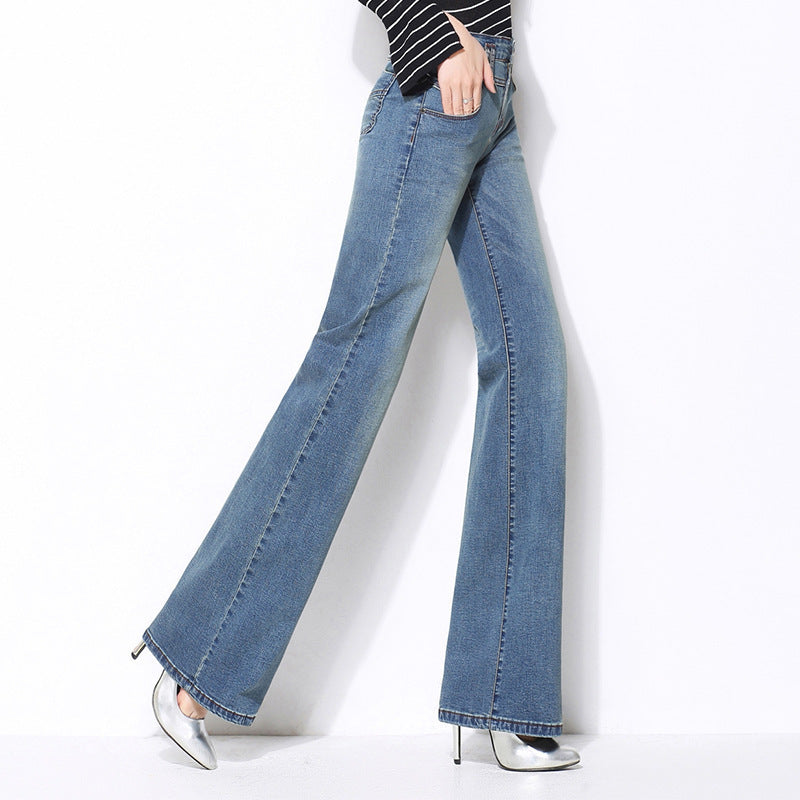 Spring And Autumn Women's Denim Straight Wide-leg Casual Pants